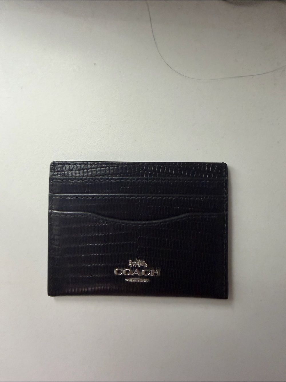 Coach Black Embossed Leather Card Case with Silver Logo
